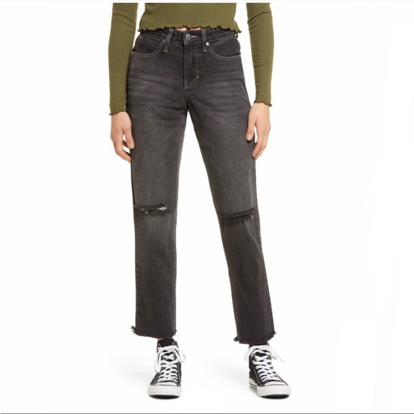 Nordstrom BP Womens High Rise Mom Jeans‎ Size 26 Black Ripped Cotton - Picture 1 of 10
